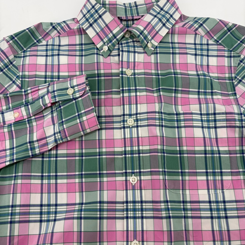 Vineyard Vines On-The-Go Performance Shirt Mens Small Pink Green Plaid Brrr S